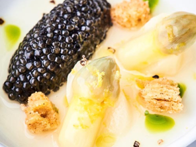 White Landes asparagus blancmange with caviar recipe