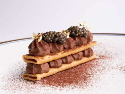 Recette de Millefeuille croustillant chocolat et caviar osciètre Prunier